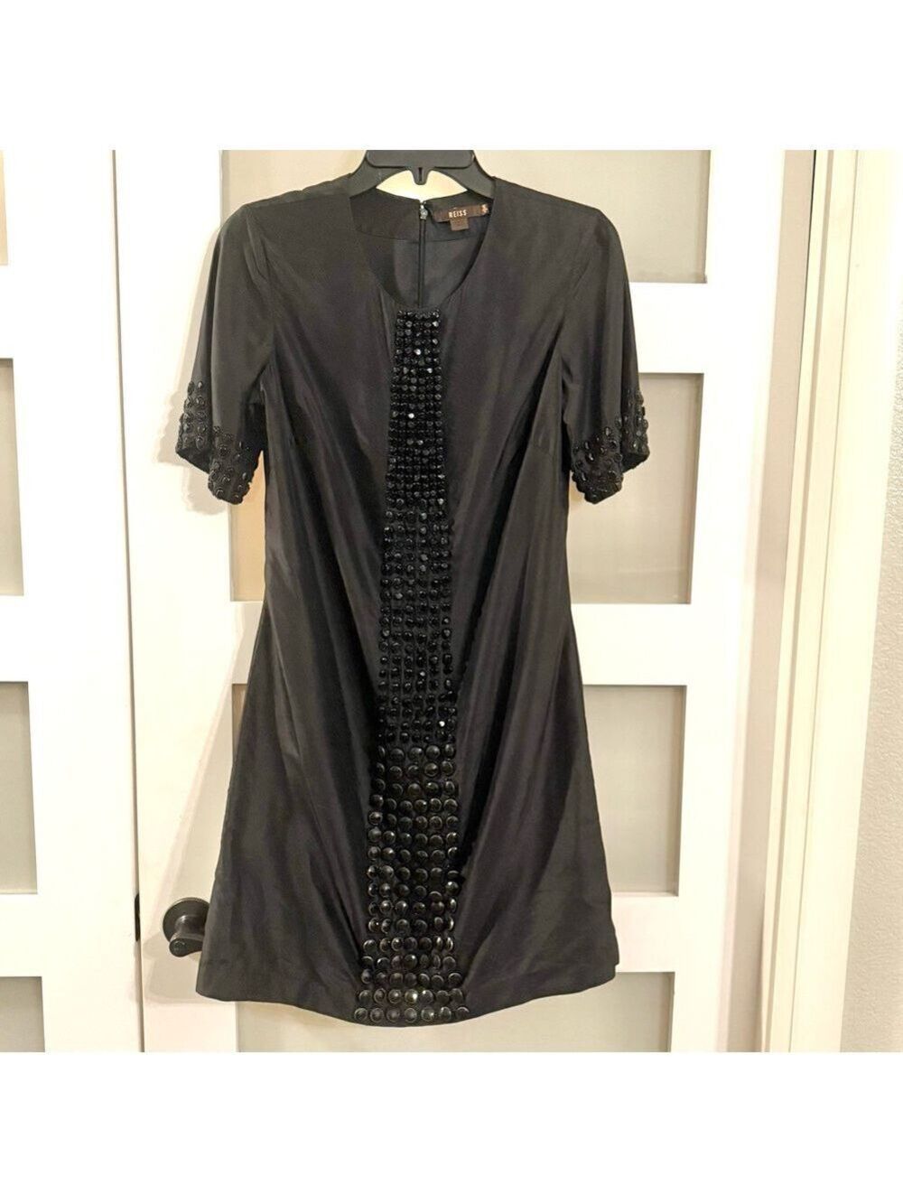 REISS black silk dress with beading. Size 6